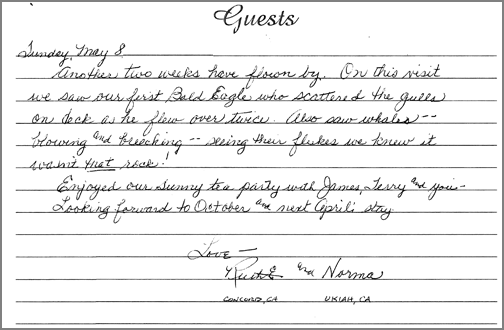 A guest comment taken from the guest book in one of our rooms