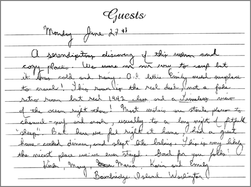 A guest comment taken from the guest book in one of our rooms