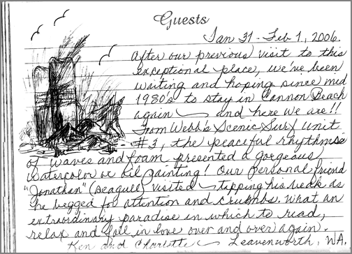 A guest comment taken from the guest book in one of our rooms