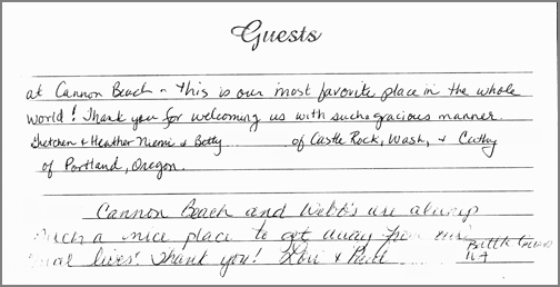 A guest comment taken from the guest book in one of our rooms